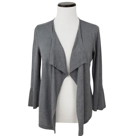 White House Black Market Cardigan Womens Small Gray Open Front Waterfall Sweater - Picture 1 of 7